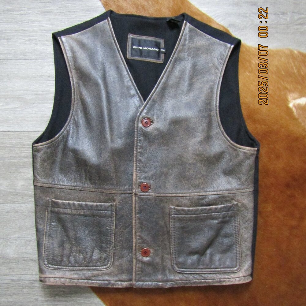 club Monaco 100% leather and wool blend women vest medium black and tan
